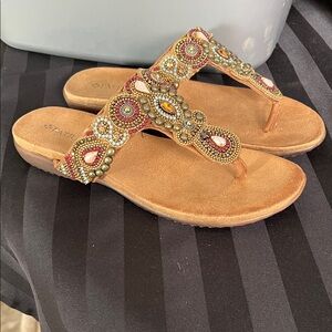 Patrizia by Spring Step Beaded Sandals - Tan and Multicolor